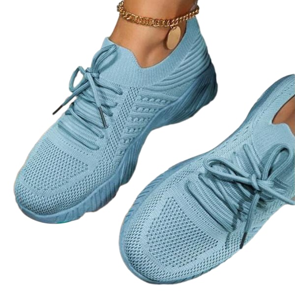 Löptränare för damer Sportssneakers Stickade gymskor med snörning light blue 37