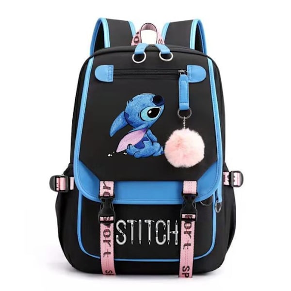 Cartoon Stitch Barnryggsäck för Pojkar och Flickor Usb Reseryggsäck Studenter Skolväska Black Blue 29*16*46cm