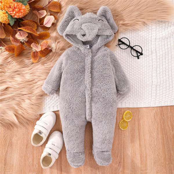 Animal Plysch Boy Girl Body Nyfödd Hooded Jumpsuit Xmas Gift dark grey 6-9M