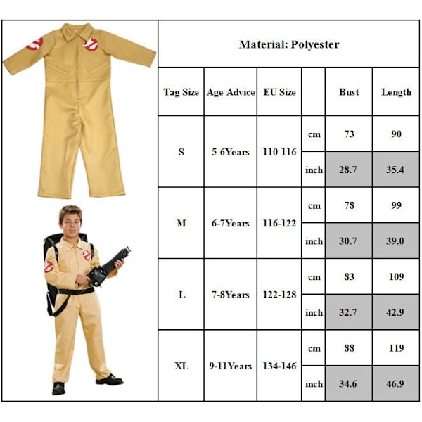 Barn Ghostbusters Cosplay Kostym Jumpsuit Overall En-del Halloween Karneval S