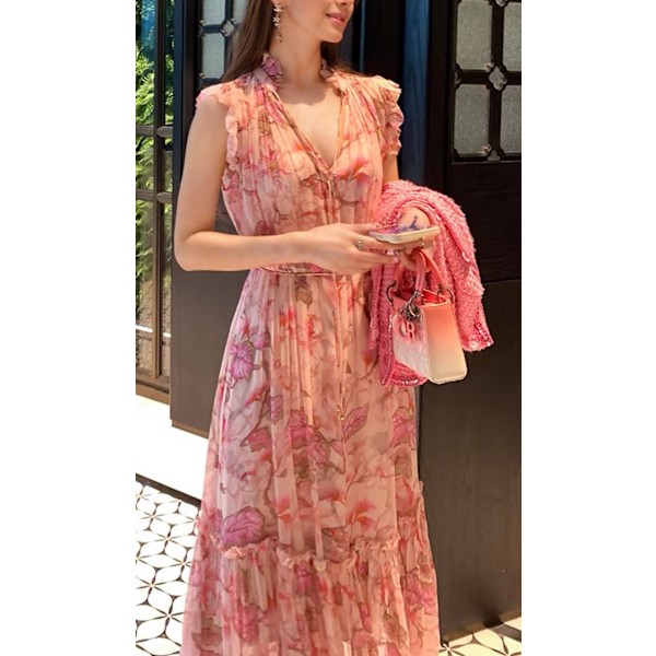 MATCHMAKER FLUTTER MIDI KJOLE Pink XL