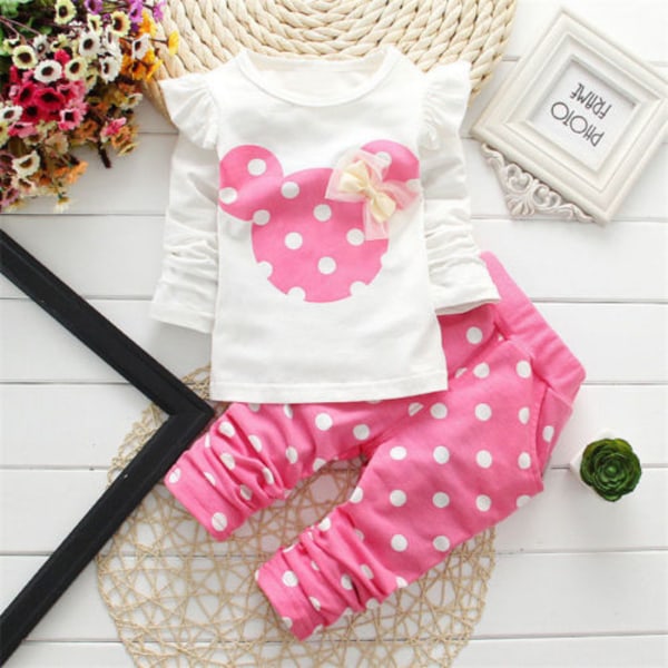 Baby Kid Girl Minnie Mouse Långärmad Toppar Byxor Outfits Set Pink 90