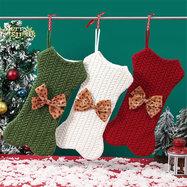 Julgransstrumpa Benformad Stickad Sock Presentpåse Dekoration red