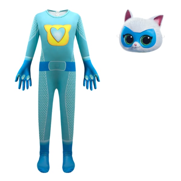 Super Cat Cosplay Jumpsuit Masker Outfit Party Maskeradklänning för Barn blue 140cm