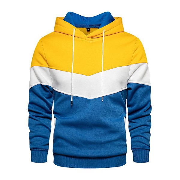 Herr Färgblock Dragkedja Huvtröja Sport Gym Pullover Hoodie Toppar Yellow M