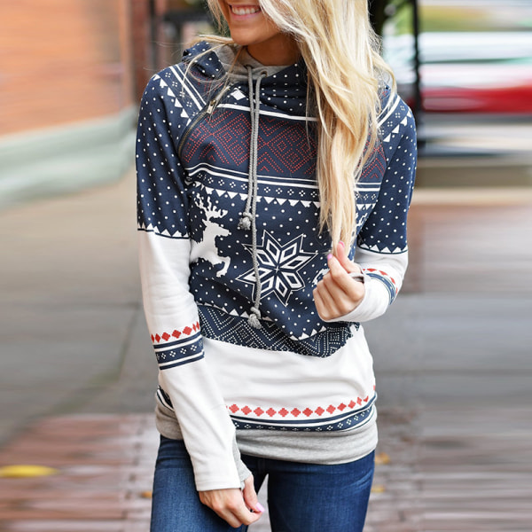 Jul-pullover hoodie sport fritid vinter semesterkläder dark bule
