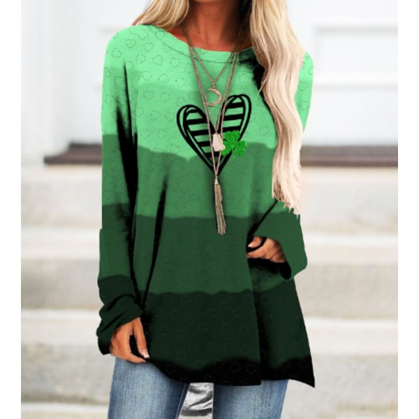 St. Patrick's Day-trykk fritidsskjorte med lange ermer for kvinner D 2XL