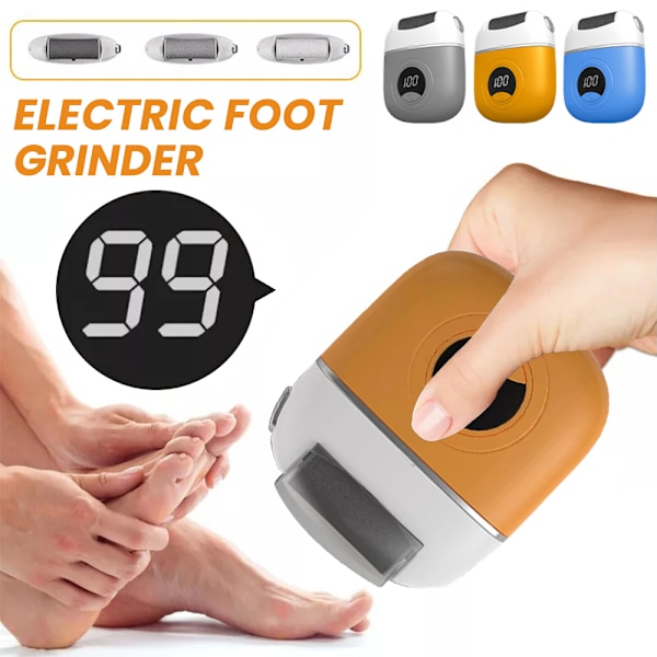 Elektrisk fotfil for hard hud for kvinner, med 3 utskiftbare slipehoder, egnet for nøytral, tørr og sprukken hud Orange