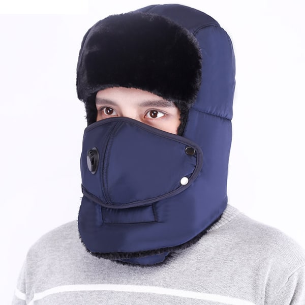 Män Trapper Aviator Hat Winter Warm med mask Öronlapp Cap Blue