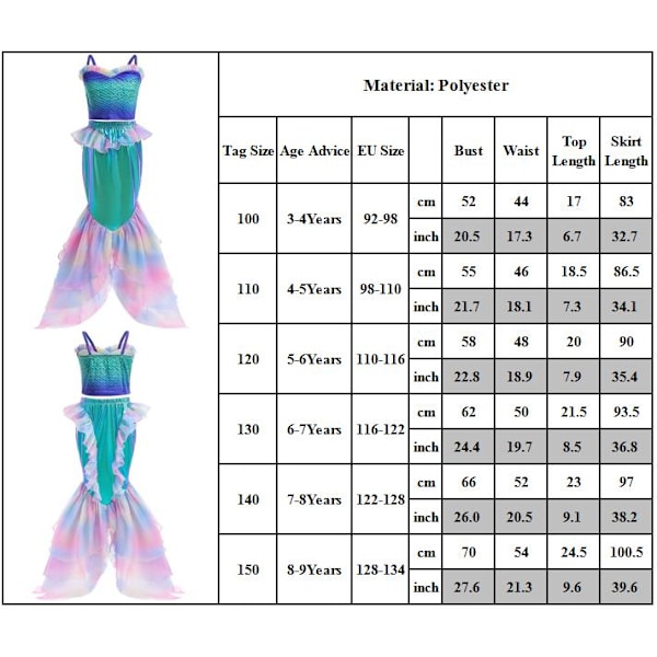 Flickor Sjöjungfru Klänning kostym rollspel festklänning cosplay 120cm