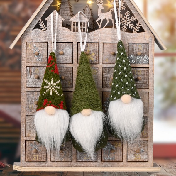 3 st julgranshängande tomtenissar i plysch, juldekorationer green 3pcs