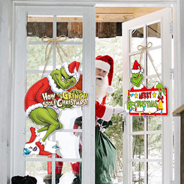 Julgrinch Hängande Skylt Dörrskylt Semesterdekoration God Jul D