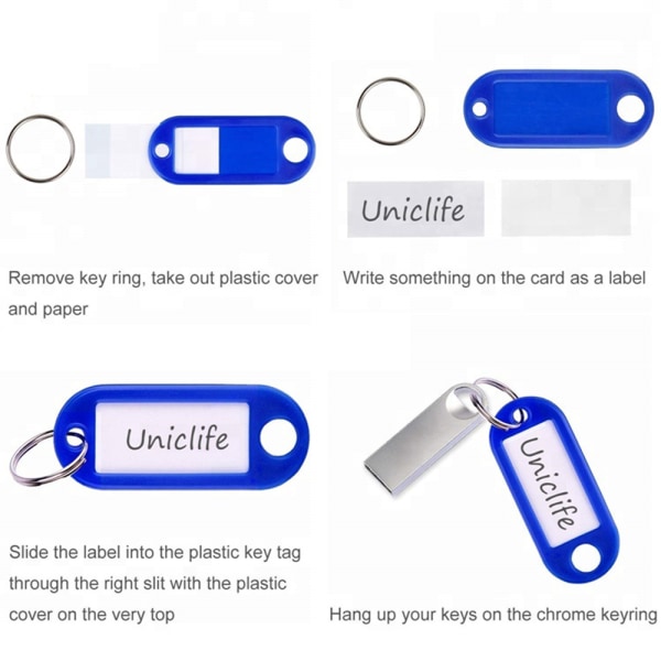 Nyckelmärken Plastdelade nyckelringar Papper sätter in etiketter White 10PCS