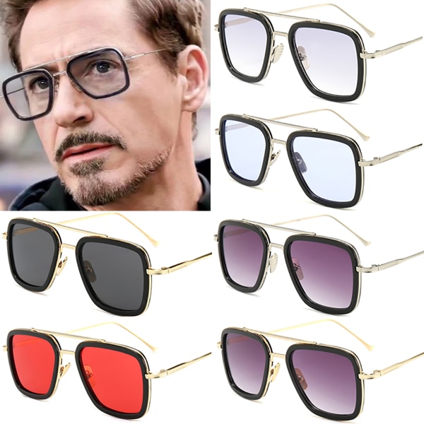 Fyrkantiga solglasögon Avengers Iron Man Klassiska UV-glasögon Gold Frame Red Lenses 1 Pack
