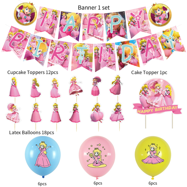 Persika prinsessa tecknat tema födelsedagsfest leveranser gynnar Set