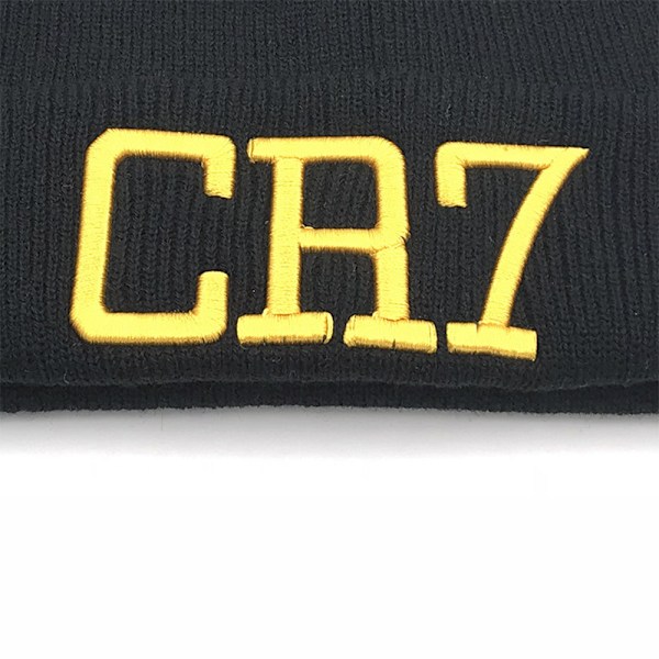 CR7 Ronaldo Beanie Hat Herrar Kvinnor Mode Stickad Stretch Cuffed Hat Broderad Skidåkarhuva För Vinter Black