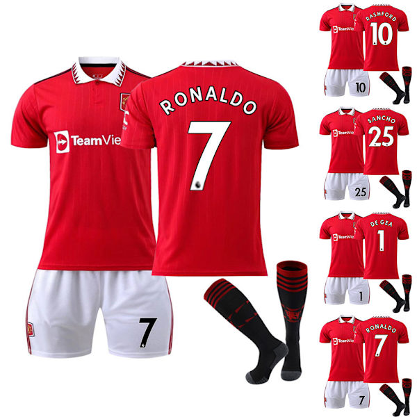 Barnfotbollströja Pojkar Fotbollssats RED DEVIL Hemmalag Fan Träningsdräkt 7 22#