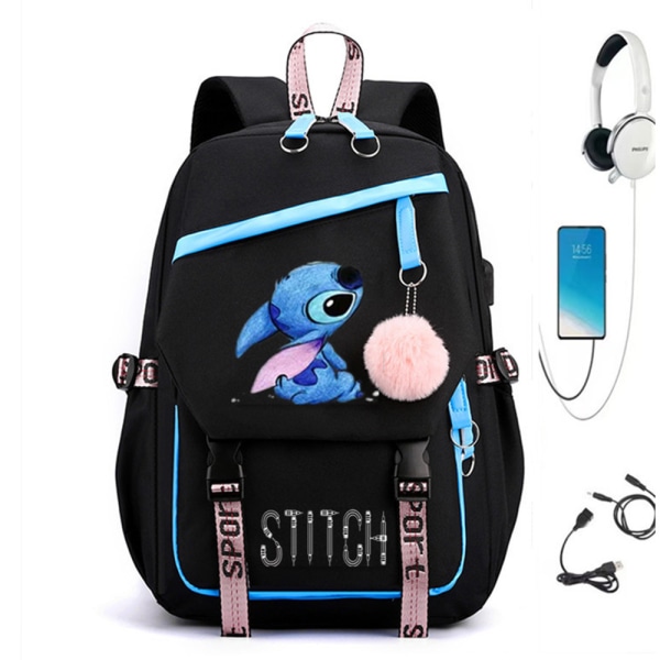 Stitch USB -reppu pojille ja tytöille, koululaukku, kannettavan tietokoneen matkakassi