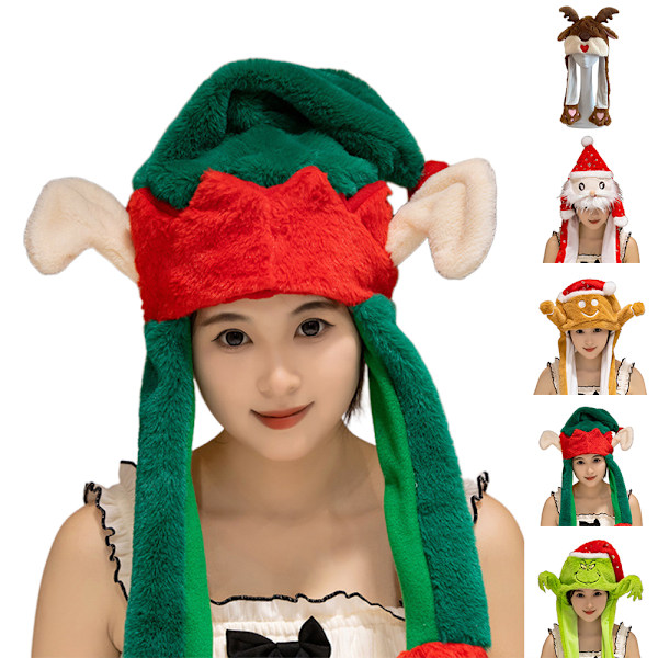Plys Bevægelig Hue Grinch Ører Hat Dame Hat Bevægelige Ører Hat Julegave Christmas Tree