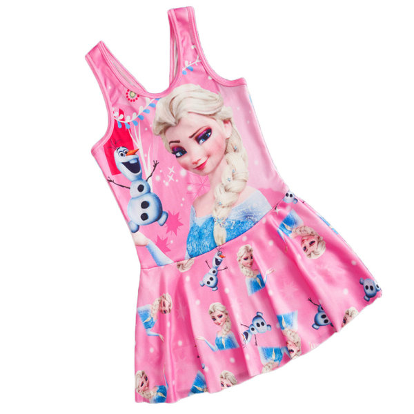Flickbaddräkt Prinsessa Baddräkt i Ett Stycke med Kjol Badkläder Simdräkt Pink 2XL