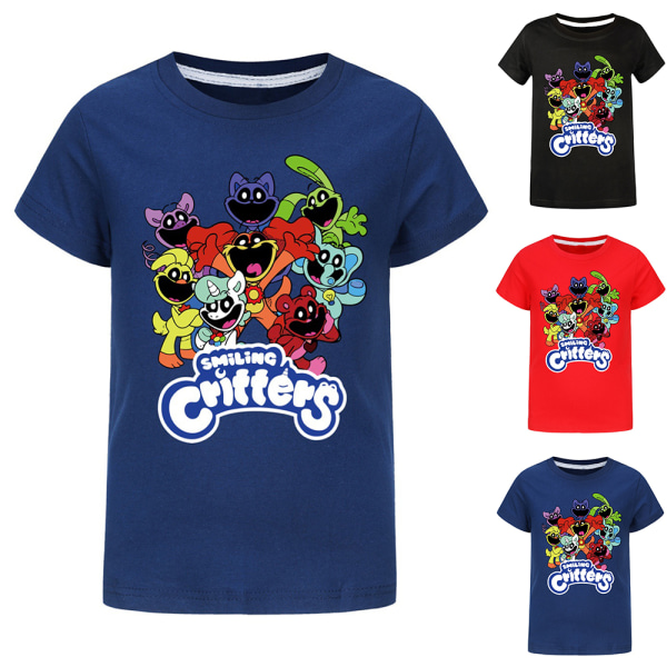 Barn Smiling Critters Casual Kortärmad 100% Bomulls T-shirt Toppar Födelsedagspresent Black 130cm
