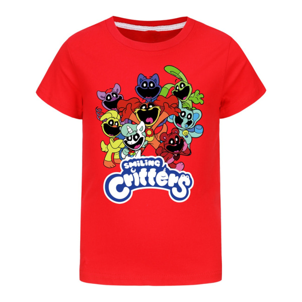 Barn Leende Critters Casual Kortärmad 100 % bomull T-shirt Toppar Födelsedagspresent Red 130cm