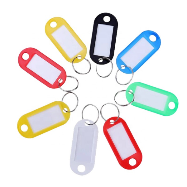 Nyckelmärken Plastdelade nyckelringar Papper sätter in etiketter White 10PCS