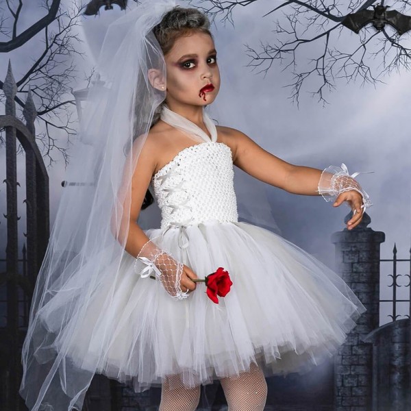 Halloween Kid Girl Ghost Bride Dress Cosplay Fancy Dress Kläder 140cm