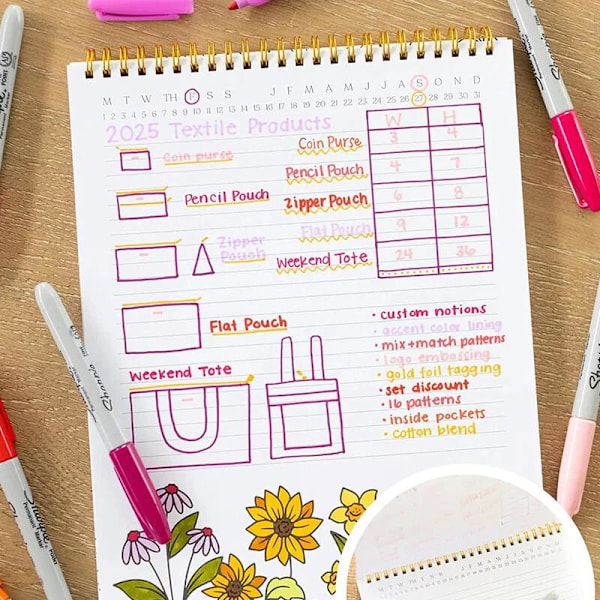 Spiralblock & Daglig Planerare med 15 Färgpennor för Kontoret Notebook + Pen