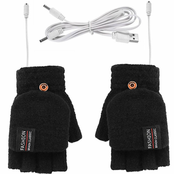 USB Sähkölämmitteiset Lapaset Talvilämmin Puolisormikas Käsine black