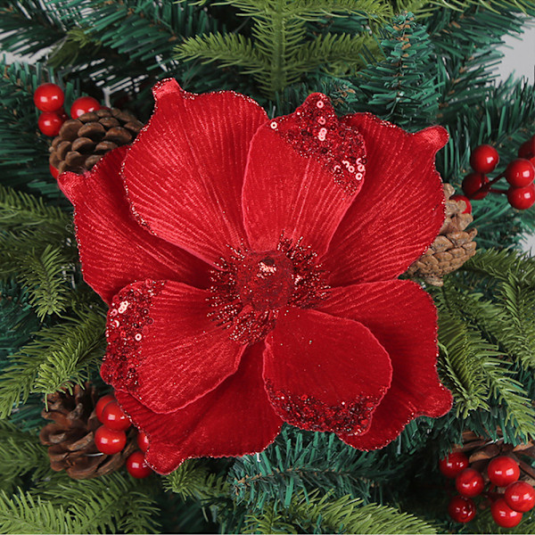 Stora Glittrande Julblommor Konstgjorda Vikbara Julgransblommor Dekoration Julgran Nyårsfest Bröllopsdekoration Red
