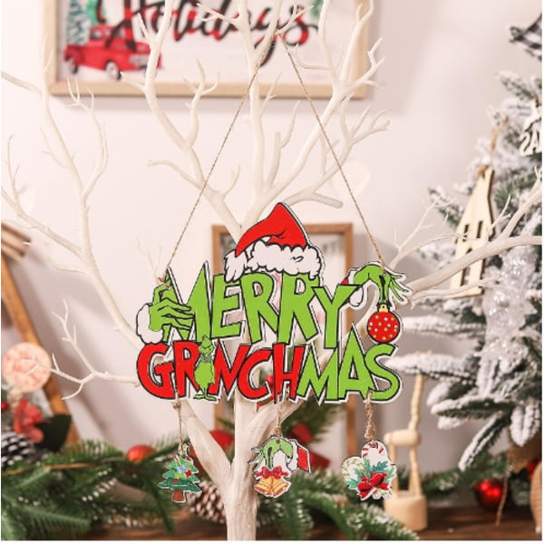 Merry Grinchmas Trähängsmycken Juldekoration Skylt Hemgåva B