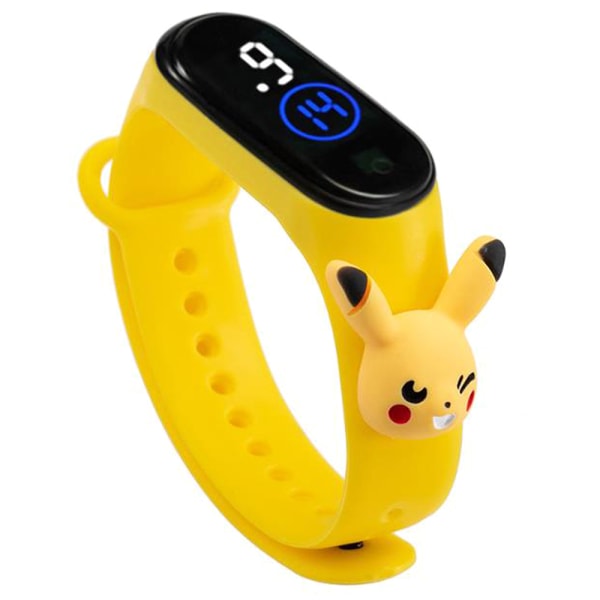 Tjej söt tecknad sport vattentät band LED digital watch Yellow - Pikachu