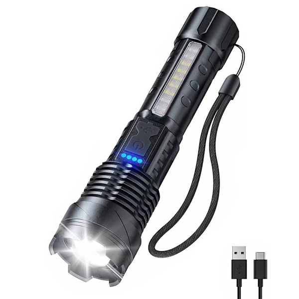 30W starkt utomhusljus ficklampa USB-laddning starkt ljus ficklampa, lämplig för vandring, camping, vattentät, skalbar