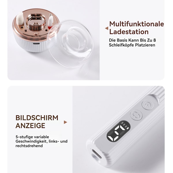 [Pikatoimitus] Manikyyri Pedikyyri Set- 12 in 1 Ammattimainen Sähköinen Kynsijyrsin - UV-lampulla ja latausasemalla, 5 nopeutta, digitaalinen näyttö