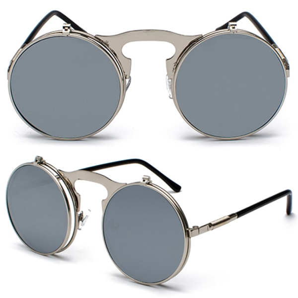 Vintage Flip Up Solglasögon Herr Cirkel Runda Glasögon Gold Frame Black Lenses 1 Pack