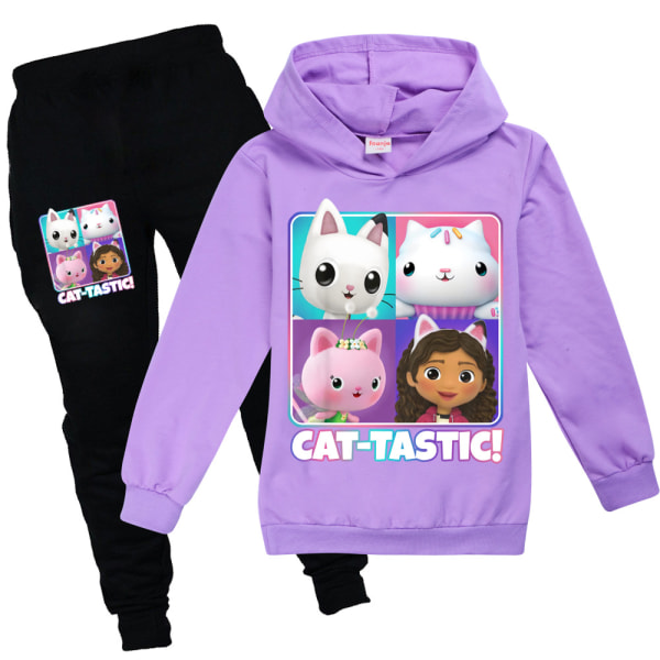 Pojkar Flickor Gabby's Doll House Hoodies Träningsoveraller Toppar+ Byxor Set purple 150cm