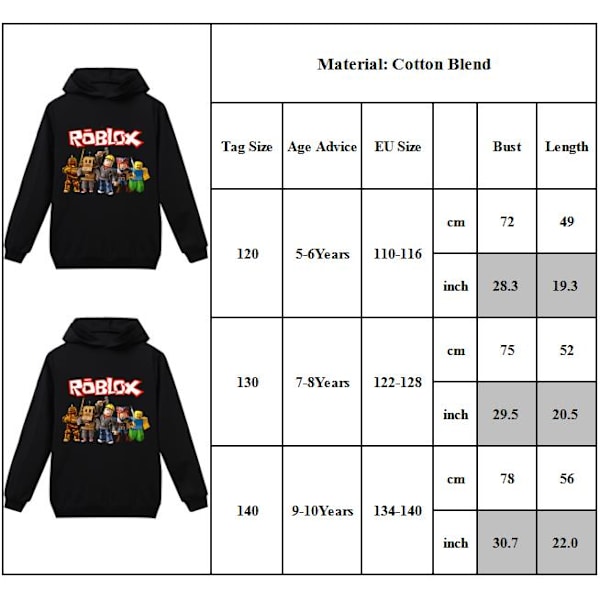 Roblox Hooded Jacka Kappa Barn Flickor Pojke Tröja Topp Presenter 140cm
