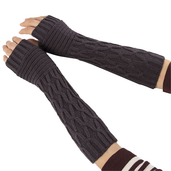 Vinter Lange strikkede handsker Tykke varme fingerløse vanter Arm Deep grey
