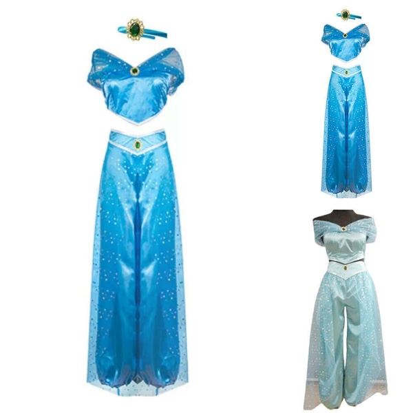 Dam Aladdin Prinsessa Jasmine Maskeradkostym Halloween Cosplay Party Set Green 2XL