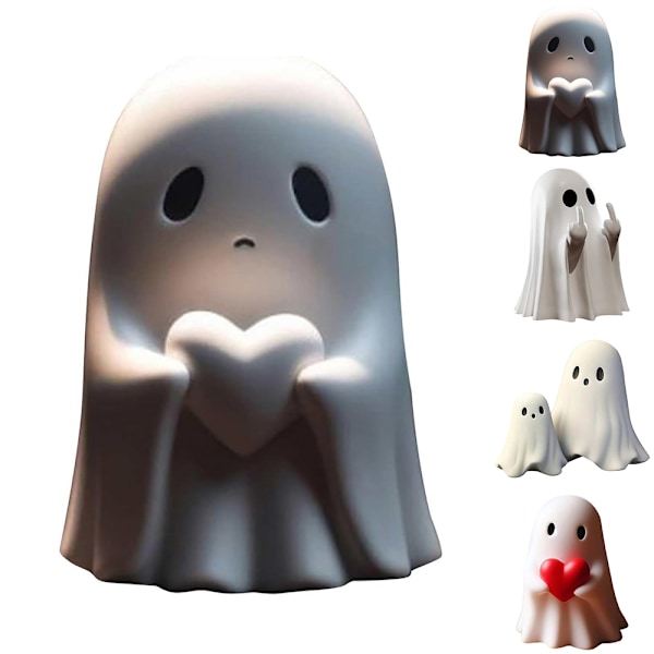 Söta Mellanfinger-Spöken Dekorationer Resin Spöke Staty Halloween Dekor Mini Spöke Skrivbordsfigur A