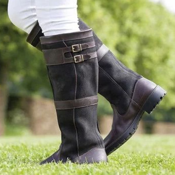 Kvinnor Retro knä höga platta stövlar vinter ridning skor svart 43