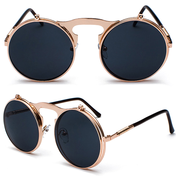 Vintage Flip Up Solglasögon Herr Cirkel Runda Glasögon Silver Frame Blue Lenses 1 Pack