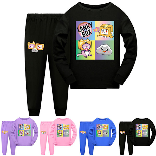 2-pack Barnpyjamas LANKYBOX Långärmad Tröja Set Nattkläder black 160cm