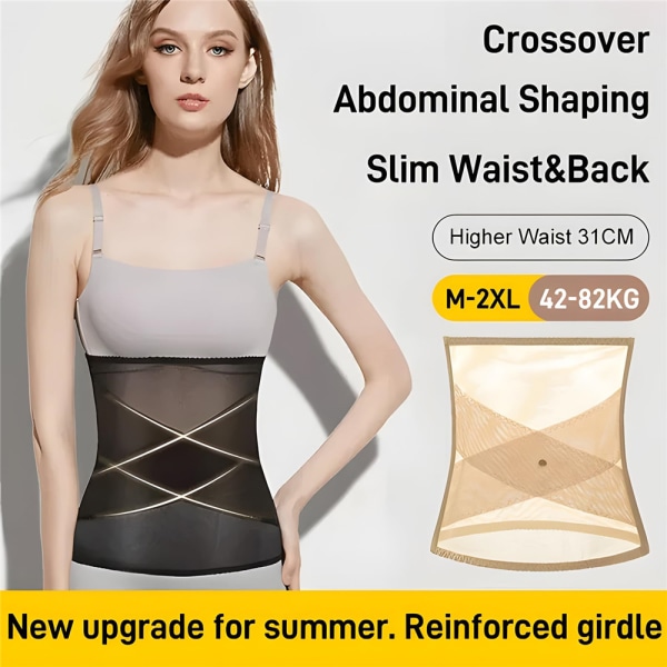 Kvinnor Body Shaper Cross Mesh gördel för midjeformning Waist Trainer Korsett Shapewear Magkontroll Black 2XL