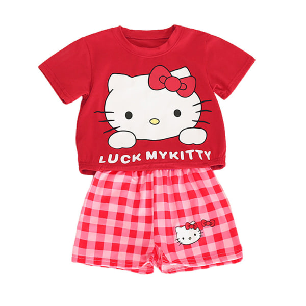Kuromi Kids Girls Casual träningsoverall Set Kortärmad T-shirt Top Shorts Sommarsportoutfit Red 130cm