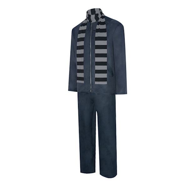 Gru Kostume Sort Grå Stribet Halstørklæde Halloween Rollespil Tilbehørssæt til Voksne Mænd 3XL
