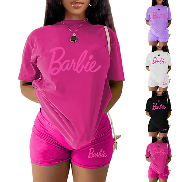 Damträningsset 2-delat Barbie Sports Set Kortärmad topp T-shirt och shorts set Casual Sommarsportkläder Black M