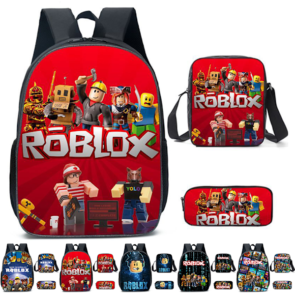 3 st/set Roblox Ryggsäck Barn Skola Väska Handväska Pennfodral Gåvor E