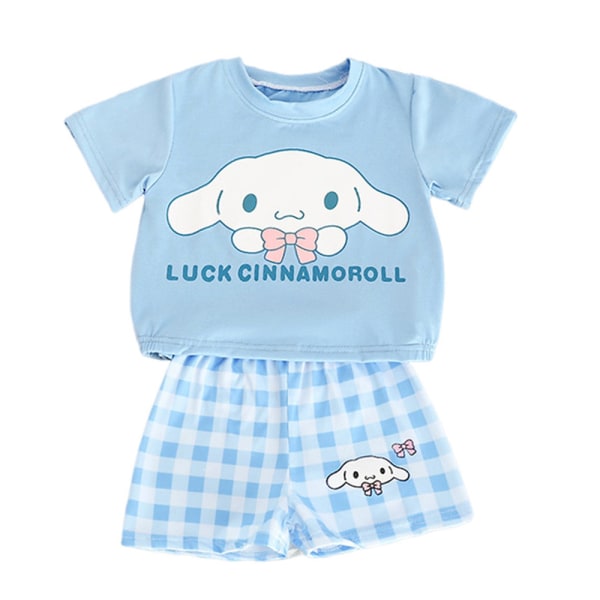 Kuromi Kids Girls Casual träningsoverall Set Kortärmad T-shirt Top Shorts Sommarsportoutfit Blue 120cm
